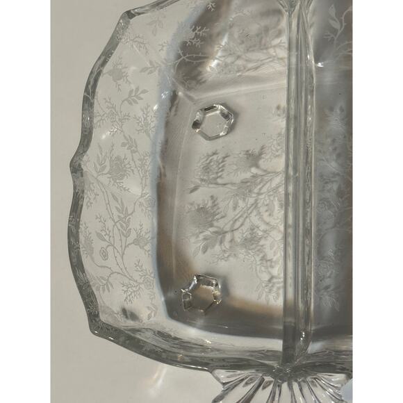 Fostoria · Chintz Etched Glass · Divided Dish · Rose Floral Pattern · Clear - Picture 3 of 10